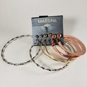 Women's 6-Pair Mixed Metal Hoop & Stud Earring Set Silver, Gold & Rose Gold Tone